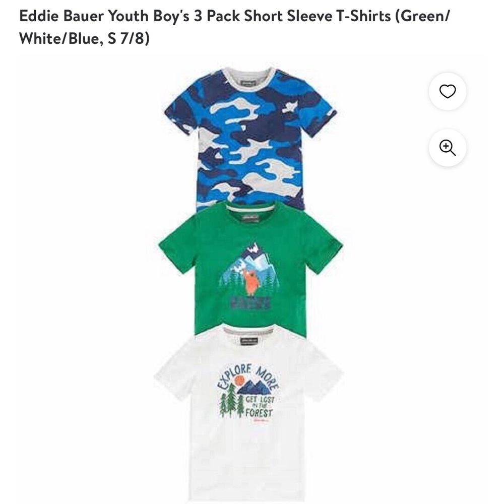 Eddie Bauer BUNDLE Youth Boy's 3 Pack Short Sleeve T-Shirts S 7/8) NWT